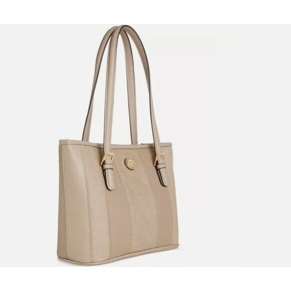 GIANI BERNINI  mixed media croc embossed faux-leather medium tote bag -Flax/Beig - Picture 3 of 8